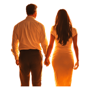 Romantic Couple Holding Hands at Sunset with Soft Background Glow png