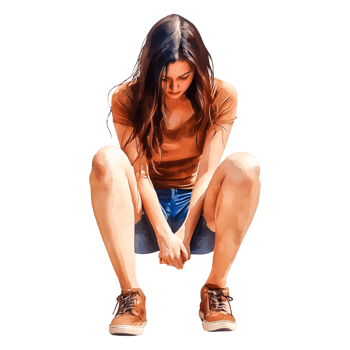 Thoughtful Young Woman in Casual Attire Sitting Outdoor on Ground png