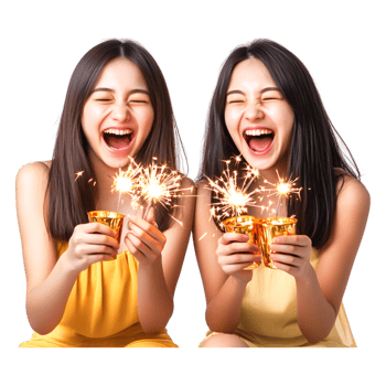Joyful Celebration with Sparkler Lights and Laughter of Two Friends png