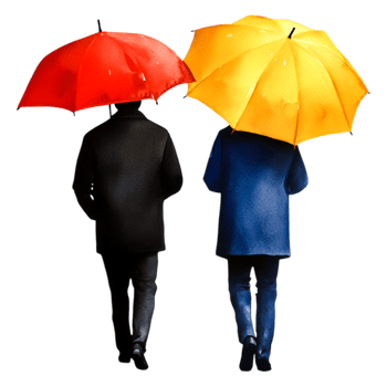 Couple Walking with Bright Umbrellas on Rainy Day in City png