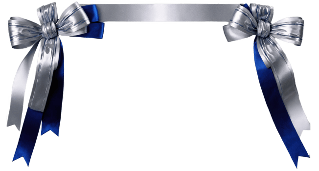 Elegant silver and blue ribbon bows frame a blank space, perfect for adding text or images. png