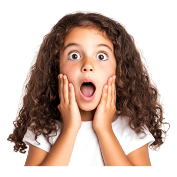 Surprised Girl with Curly Hair Expressing Shock and Amazement png