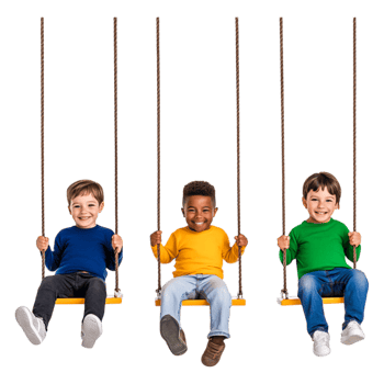 Joyful Children Swinging Together in Vibrant Outdoor Setting png