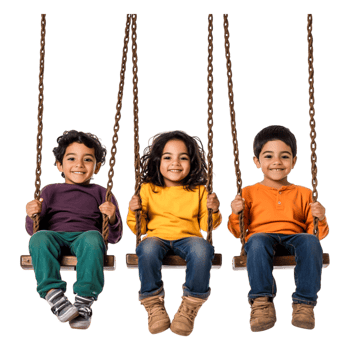 Happy Children Swinging Together in Bright Colorful Clothing png