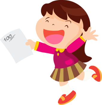 The girl jumped with a smile after seeing her 100-point test score. png