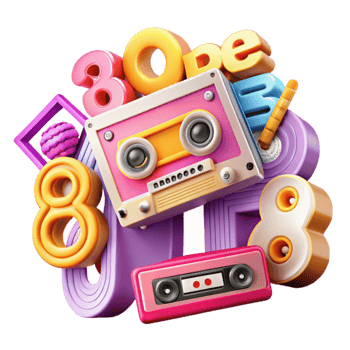 Retro 80s Music Cassette Tapes Design png