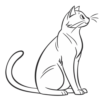 Minimalist Black and White Line Art Illustration of a Sitting Cat in Elegant Sketch Style for Coloring Pages and Digital Design png