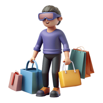3D Cartoon Shopper with Multiple Bags png