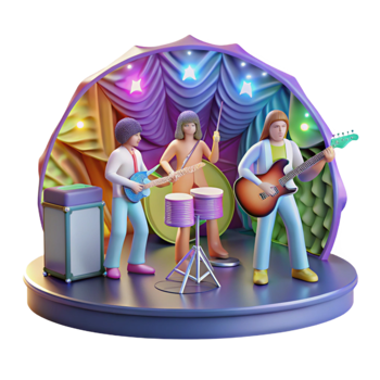 Retro Band Performing on Stage 3D Render png