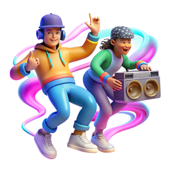Kids Dancing with Boombox 90s Retro Music Fun png