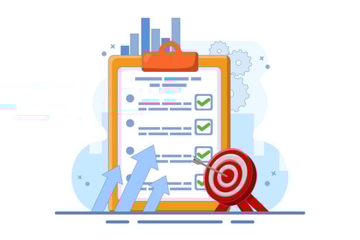 Business Target Letter Concept. Clipboard with Target Arrow. Approaching target audience using email marketing, Email newsletter, messaging, Online business strategy. Flat illustration. vector