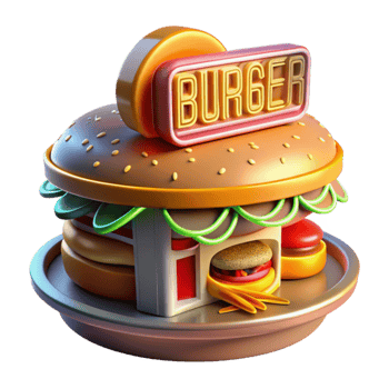 Giant 3D Burger Restaurant Illustration png