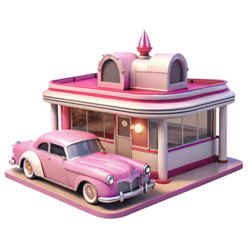 Pink Diner and Classic Car Retro Scene png