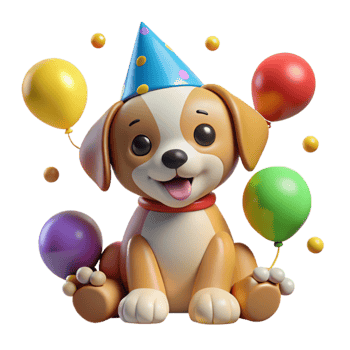 Cute Puppy s Birthday Party with Balloons png