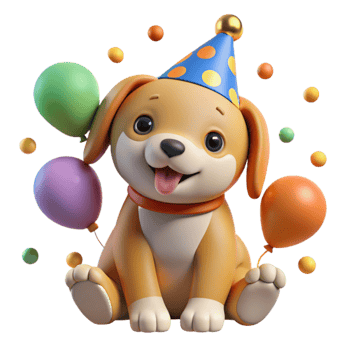 Cute Puppy s Birthday Celebration with Balloons png