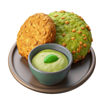 Savory Fried Cakes with Creamy Green Dip png