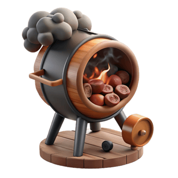 Roasted Nuts in Barrel Stove A 3D Render png