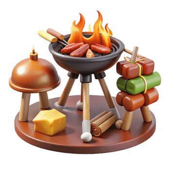Campfire Grill Cooking Sausages Outdoors png