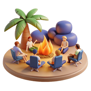 Tropical Island Bonfire Gathering Friends, Relaxation, and Camaraderie png