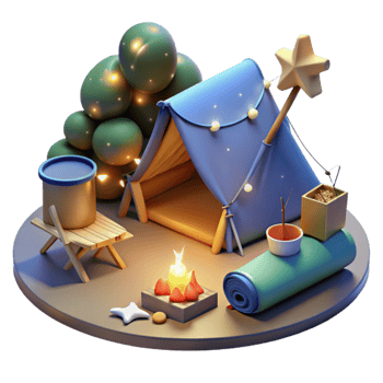 Enchanted Camping Nighttime Adventure Scene png