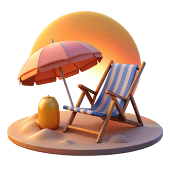 Sunset Beach Relaxation Chair, Umbrella, and Summer Vibes png