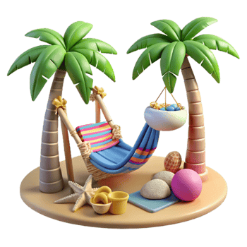 Tropical Hammock Paradise Relaxation, Beach Scene, 3D Render png