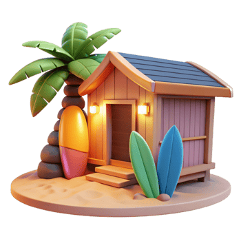 Tropical Beach House 3D Render Island Getaway png