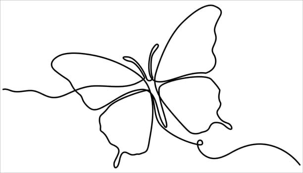 Butterfly continuous one line drawing. Beautiful flying moth for wellbeing beauty or spa salon logo and divider concept in simple linear style. vector
