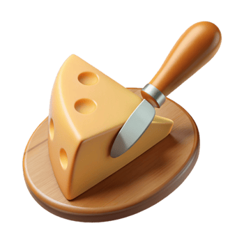 Cheese Wedge on Wooden Board with Knife png