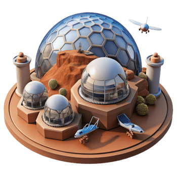 Futuristic Martian Habitat Dome Structures Exploration Vehicles png