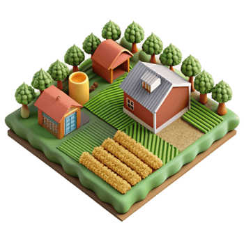 Farmland Illustration Rural Landscape with Houses and Crops png