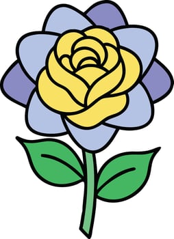 Charming Yellow and Purple Rose Flower with Green Leaves Illustration vector