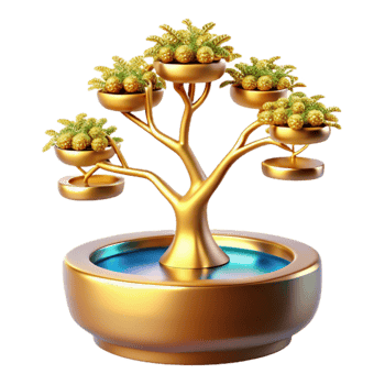 Golden Bonsai Tree with Fruit 3D Render png