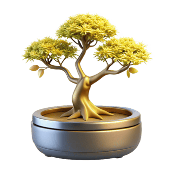Golden Bonsai Tree Miniature Tree in Pot png