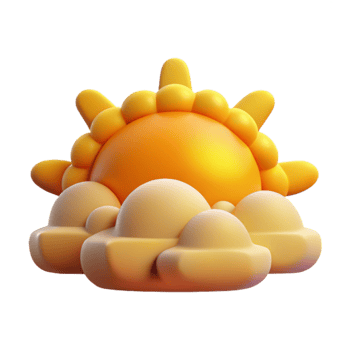 Sunny Day 3D Render Cute Sun and Clouds png