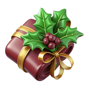 Festive Holiday Gift Box with Holly png