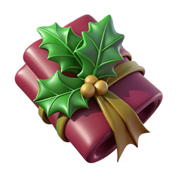 Festive Holiday Gift 3D Render of Wrapped Present with Holly png