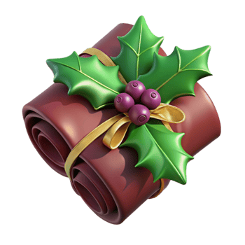 Festive Rolled Gift with Holly and Berries png