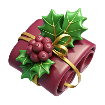 Holiday Gift Rolled Fabric Present with Holly png