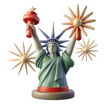 Liberty Statue, Festive Fireworks, 3D Render png