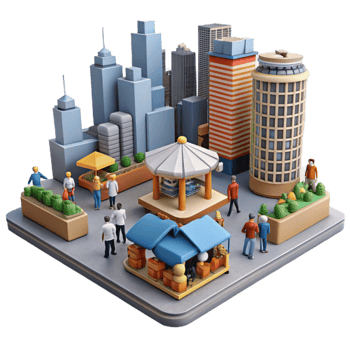 Cityscape Urban Market with Buildings and People png