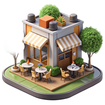 Charming Outdoor Cafe Patio Design, 3D Render png