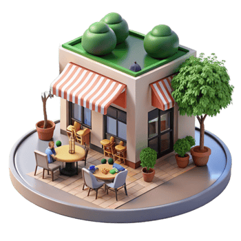 Charming Outdoor Cafe Patio Scene 3D Render png