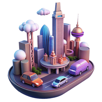 Urban Cityscape Cars, Skyscrapers, and Modern Architecture png