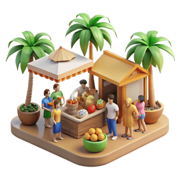 Tropical Fruit Market 3D Render of Island Produce Stand png