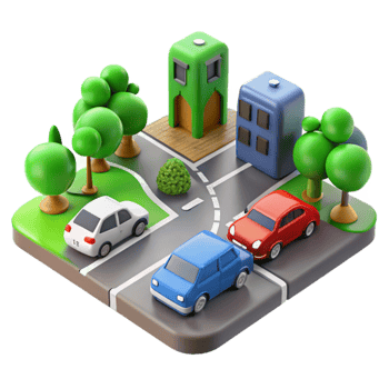 3D City Model Intersection with Cars and Trees png