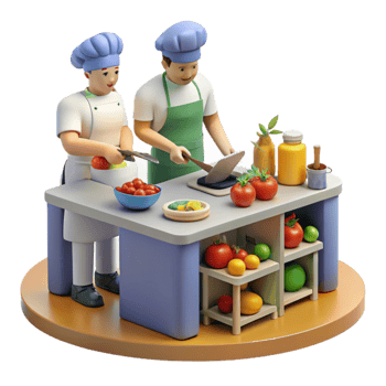Chefs Cooking Fresh Vegetables A Culinary 3D Render png