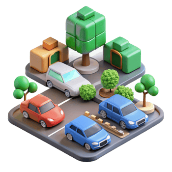 Isometric Cityscape with Cars and Buildings png