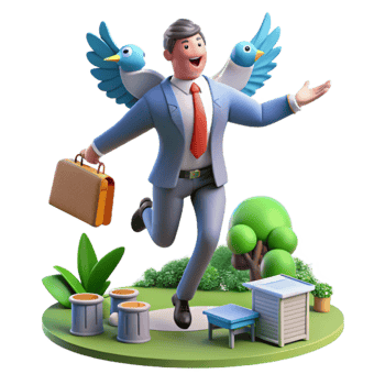 Businessman Soaring with Birds Urban Park Success png