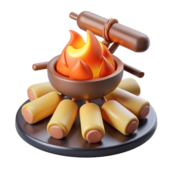 Campfire Cooking Roasted Sausage on a Stick png